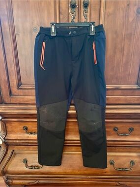 Men's Black and Navy Performance Pants with Orange Accents. Ski pants 👖